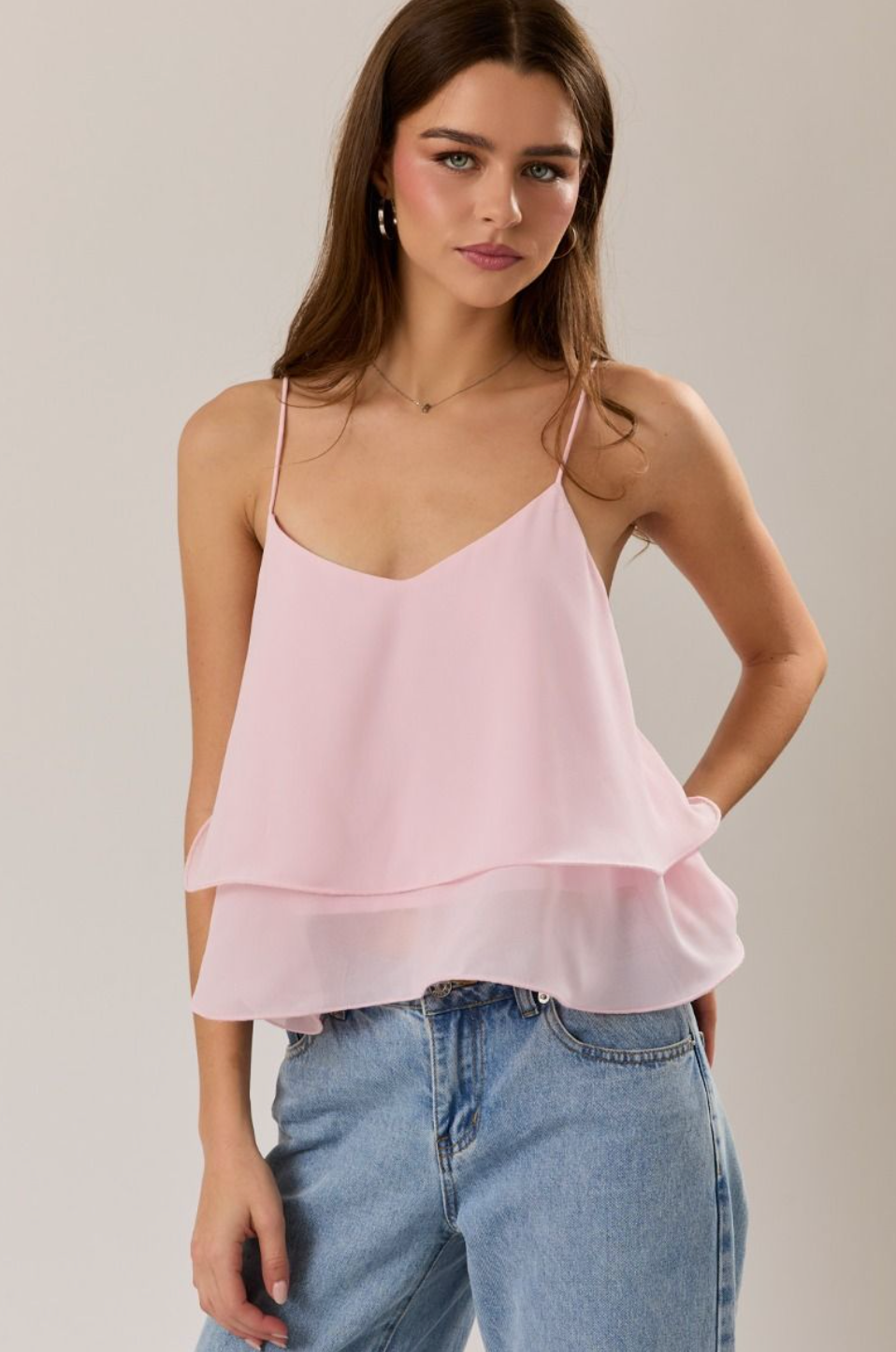 Pink Ruffle Hem Cami