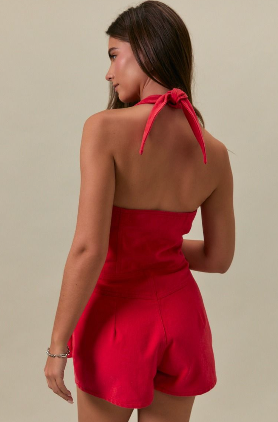 Button Down Romper Red