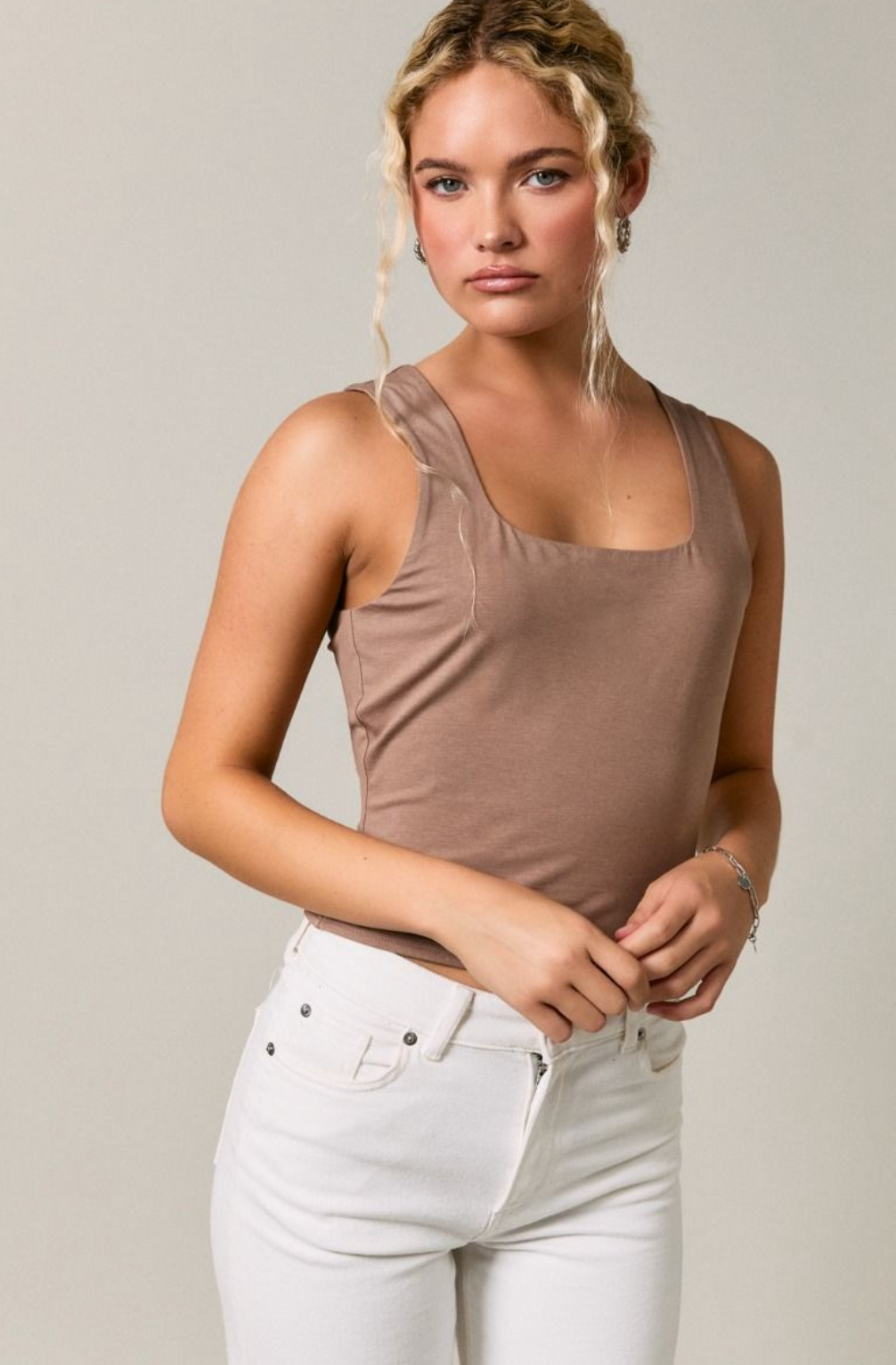 Square Neck Top w/ Contrast Tie
