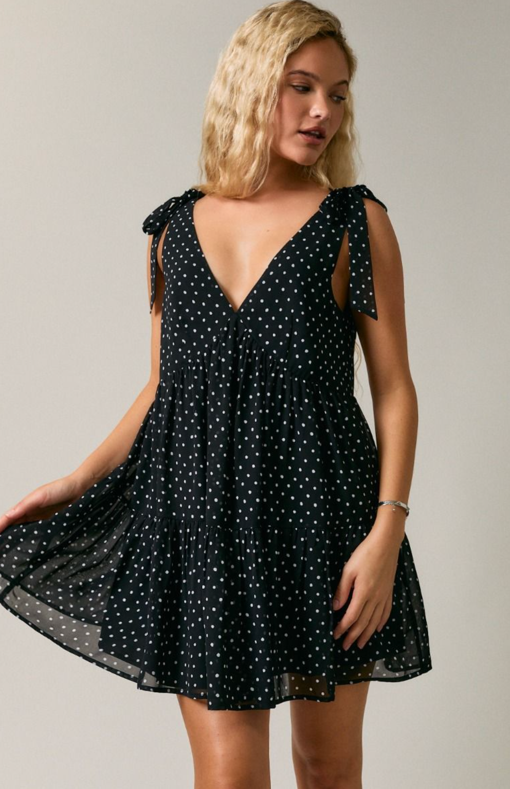 Polka Dot Tie Shoulder Dress