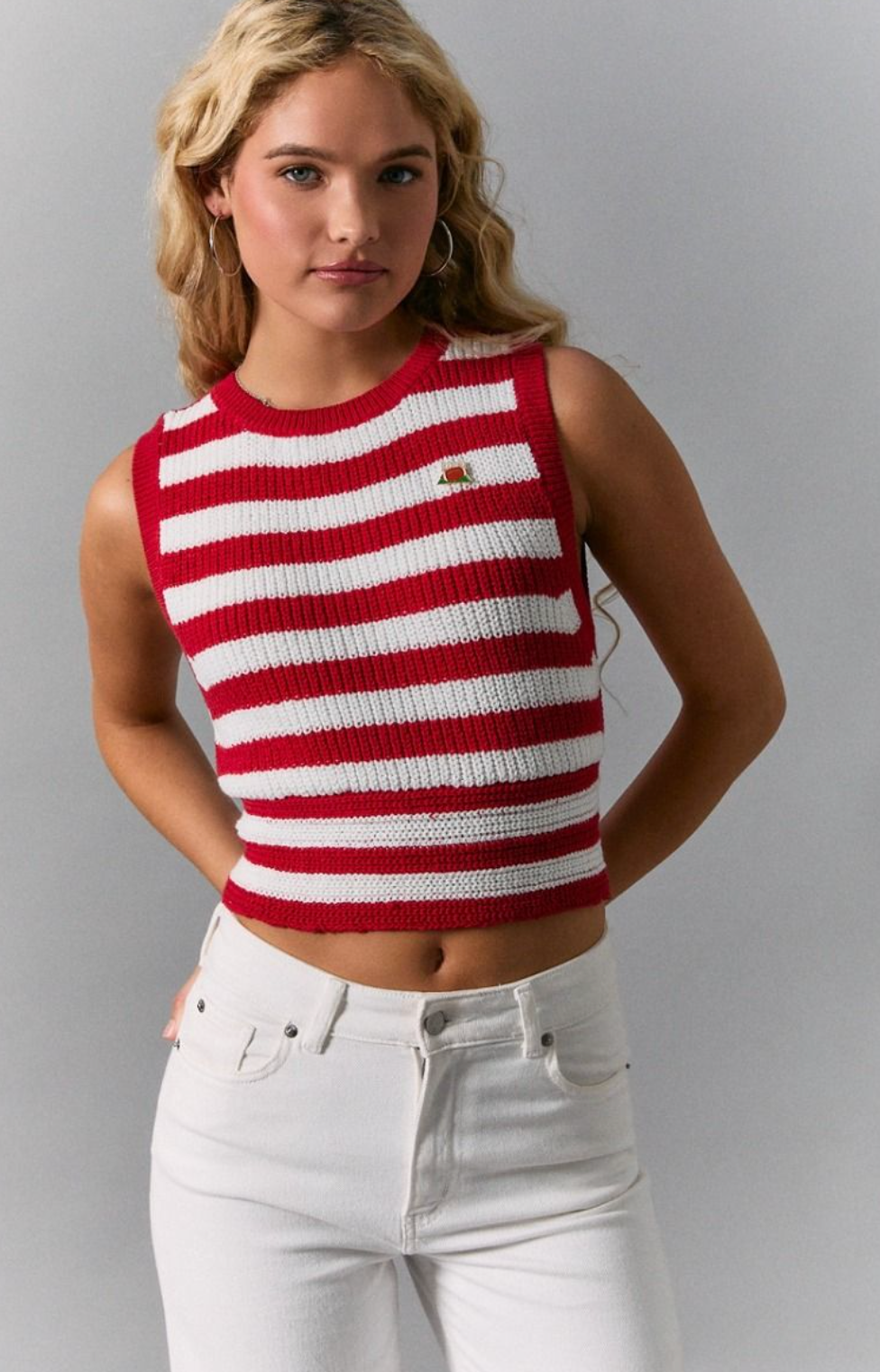 Tie Back Knit Tank Red Stripe