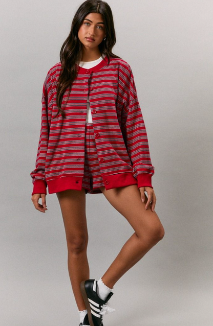 Red/Navy Stripe Jacket & Shorts Set of 2