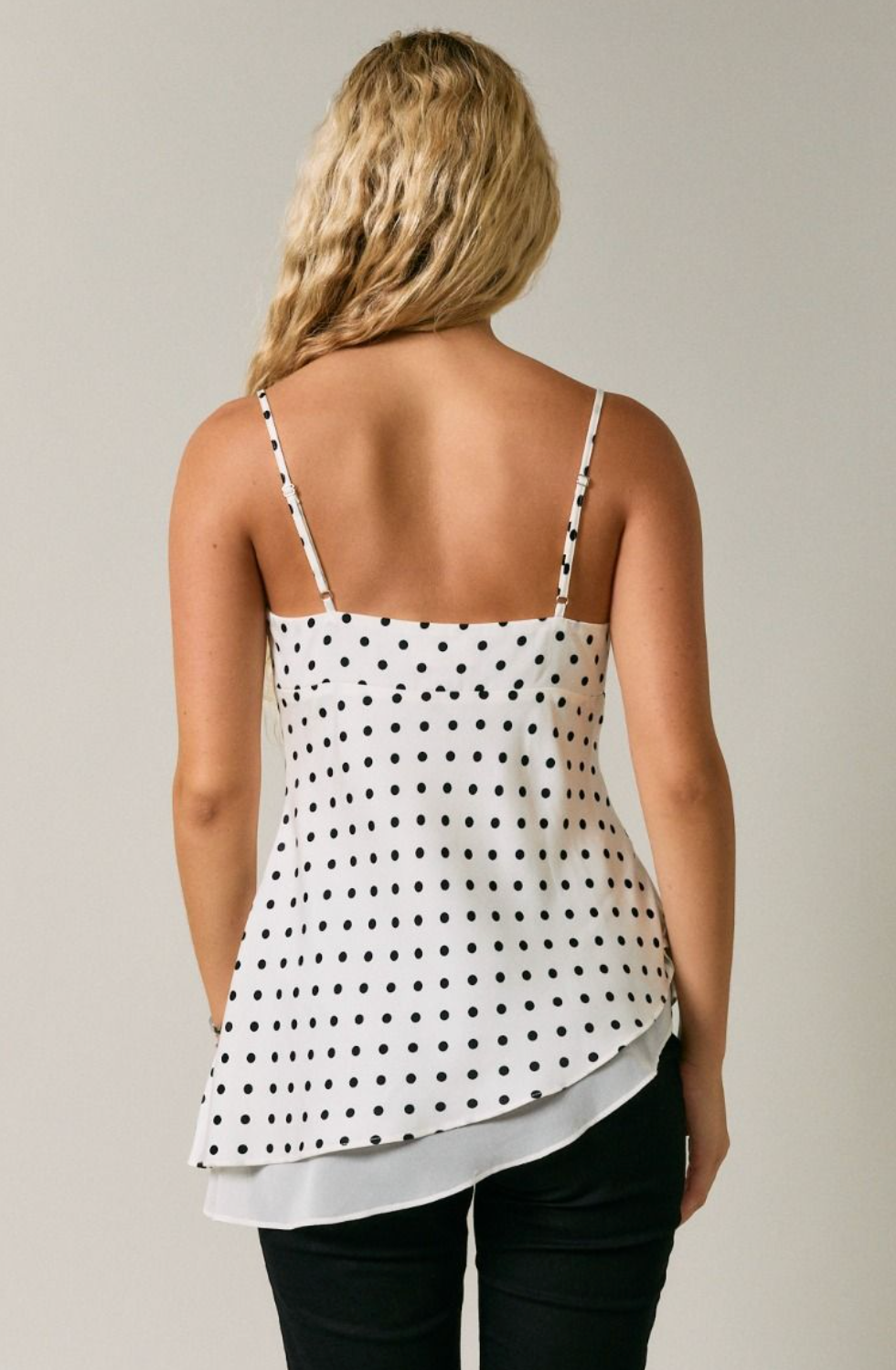 Polka Dot Asymmetrical Hem Tank White
