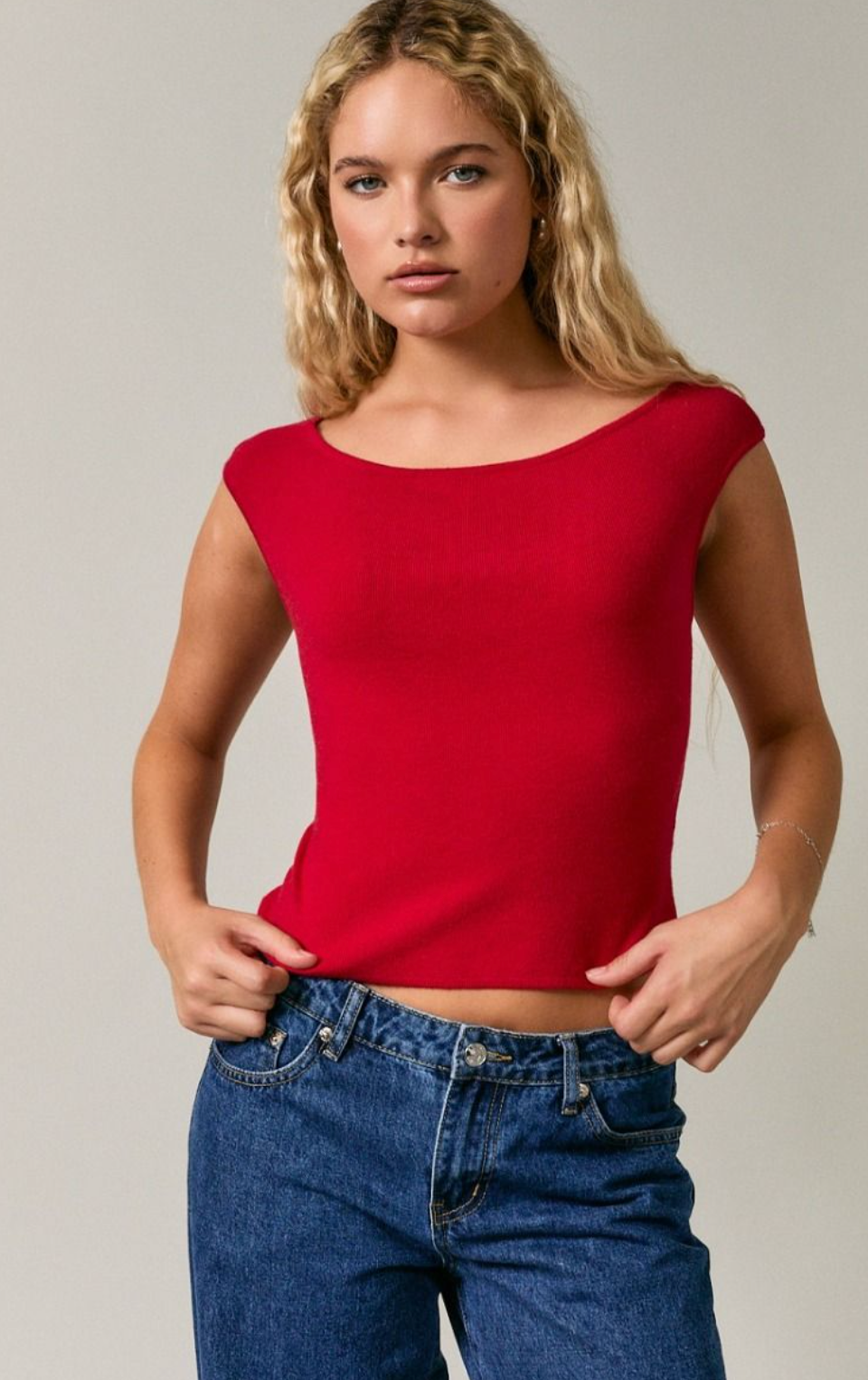 Deep Red Boat Neck Top