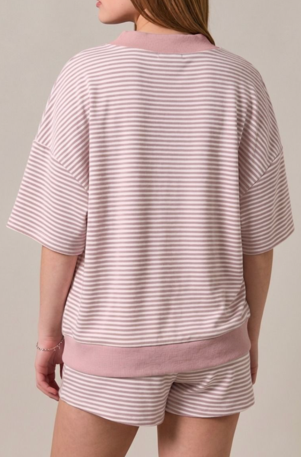 Mock Neck Stripe Top & Shorts Set of 2