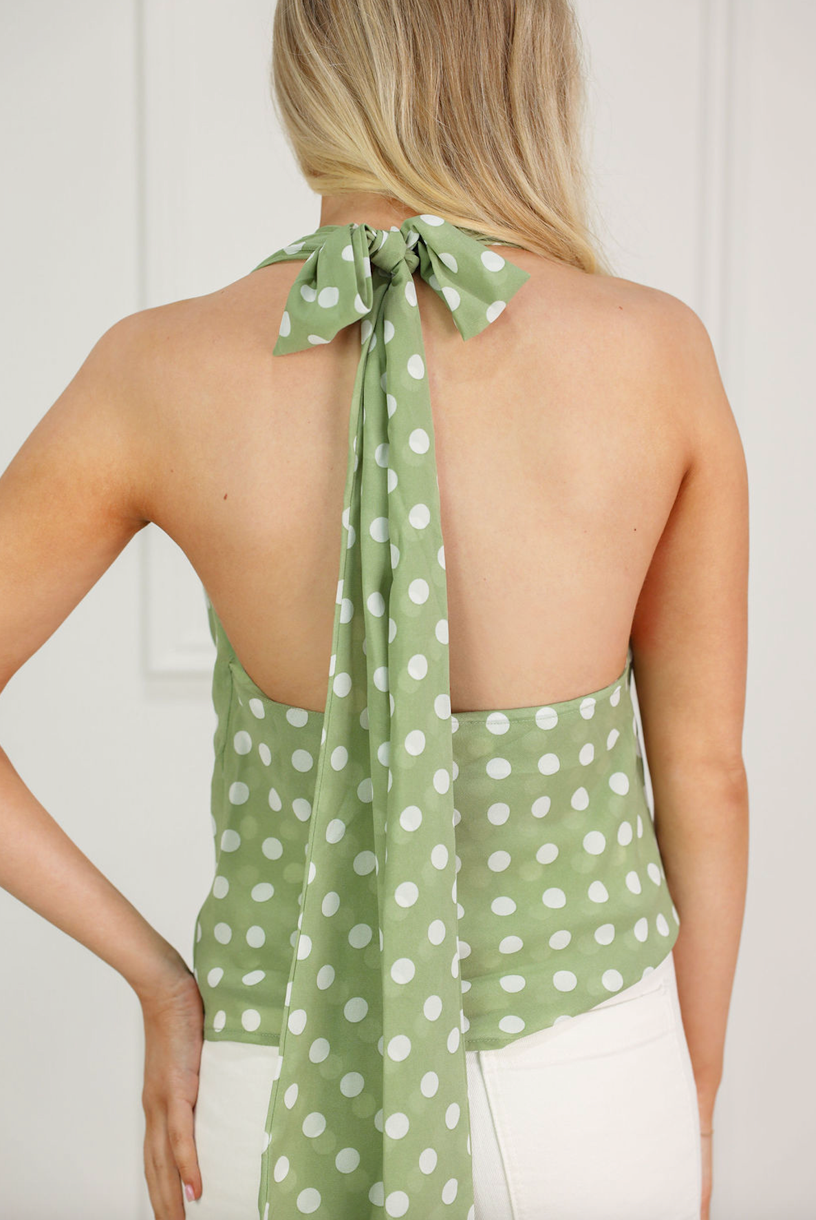 Polka Dot Cowl Top w/ Scarf Green