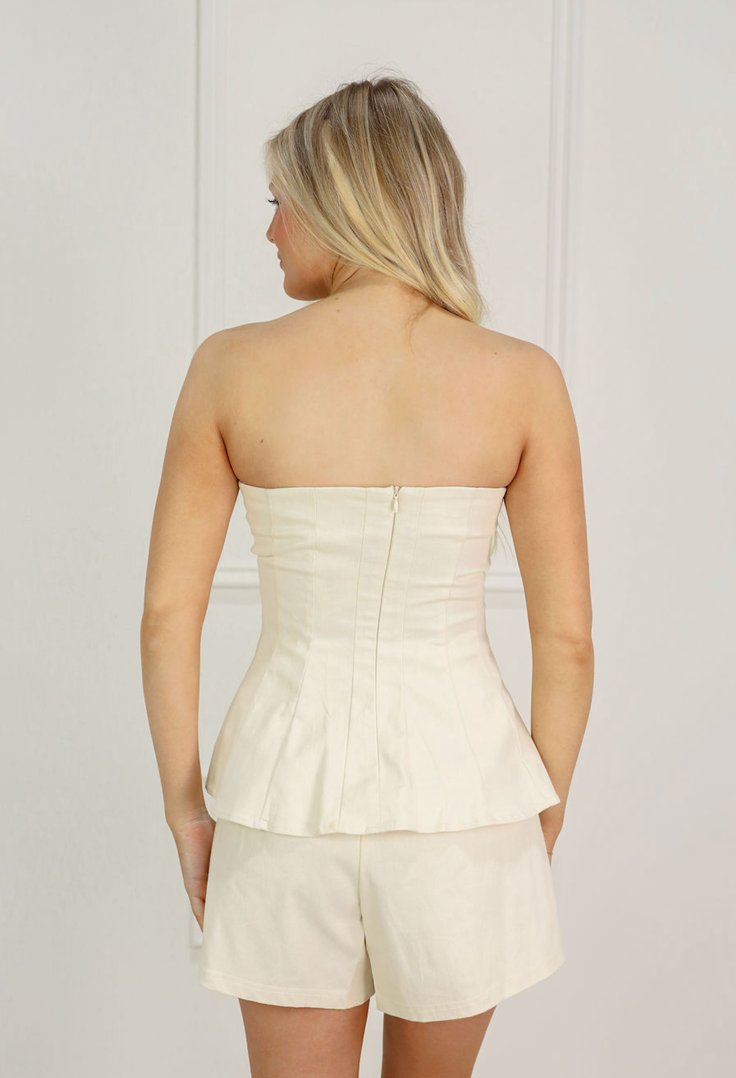 Peplum Tube Top & Shorts Cream