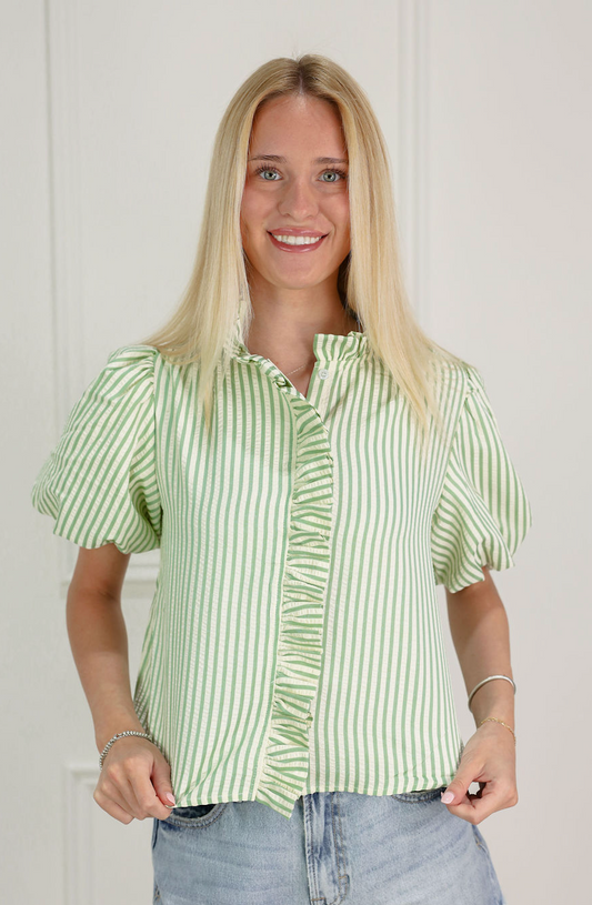 Seafoam Stripe Ruffle Blouse