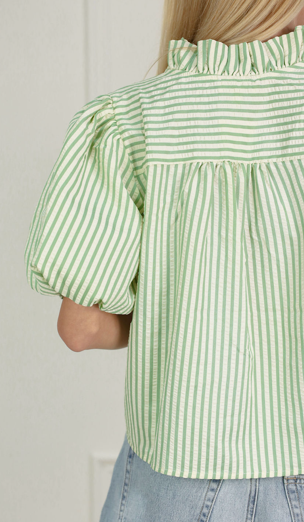 Seafoam Stripe Ruffle Blouse