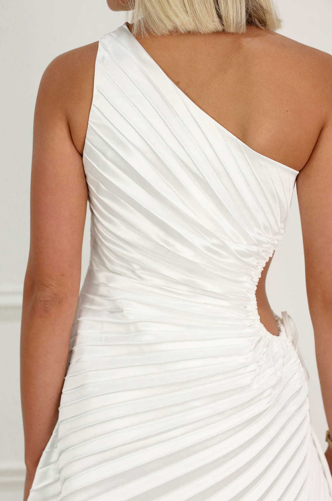Pleated Cutout Dress White