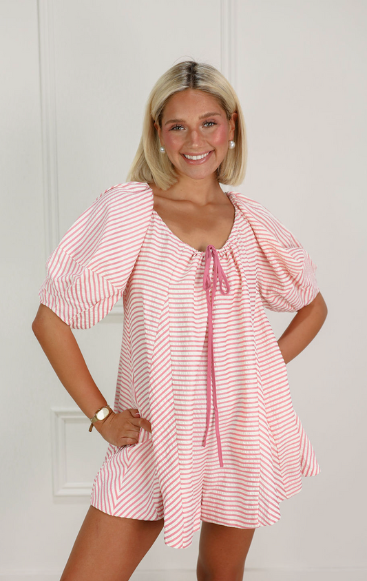 Pink Stripe Tied Romper