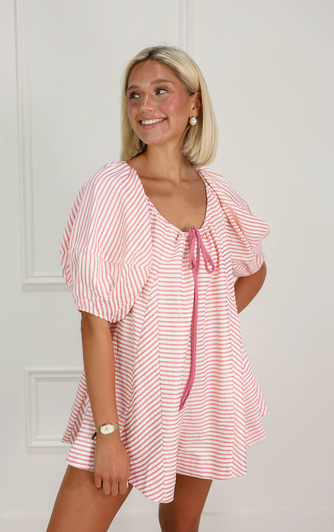 Pink Stripe Tied Romper