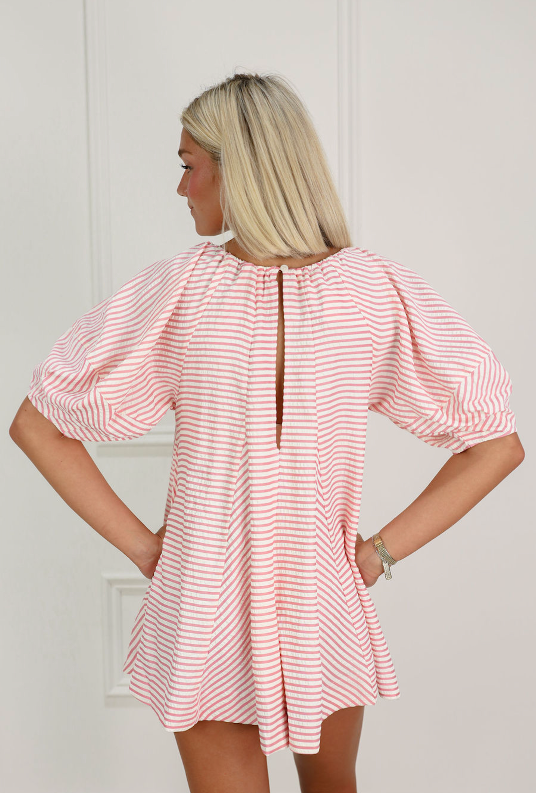 Pink Stripe Tied Romper