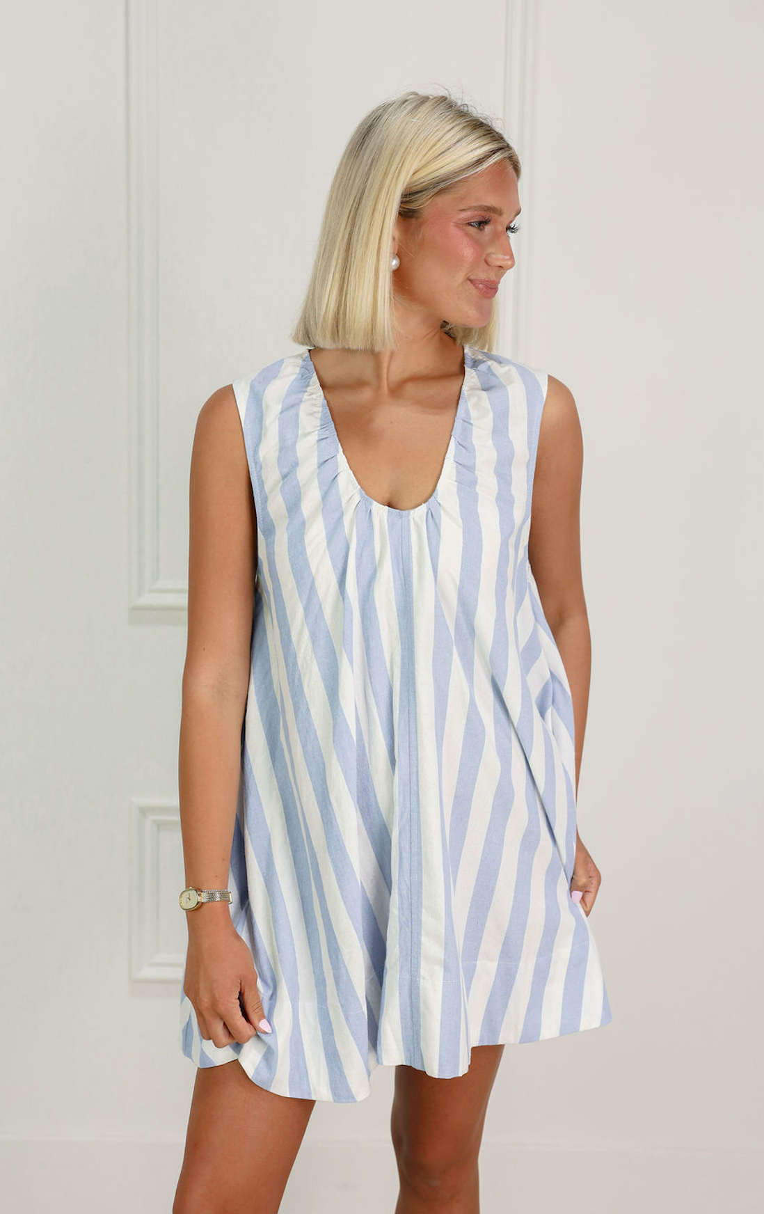 Light Blue Stripe Scoop Dress