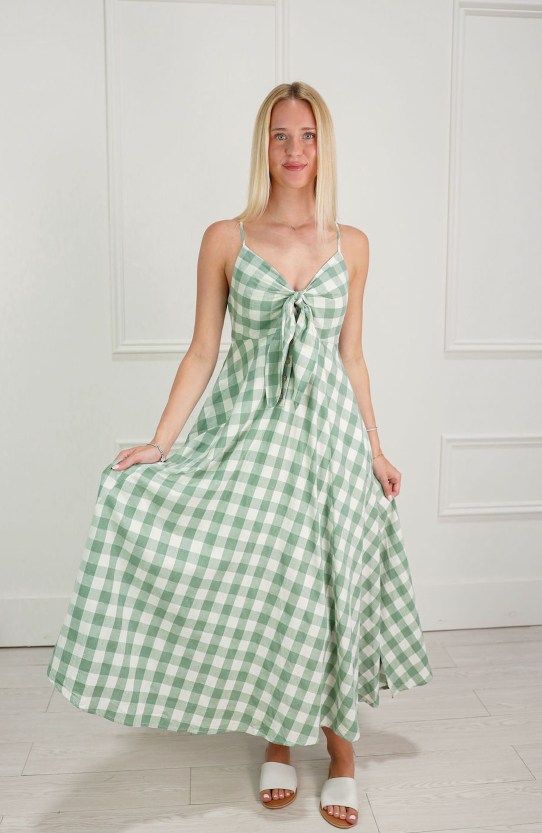 Basil Tie Front Gingham Dress