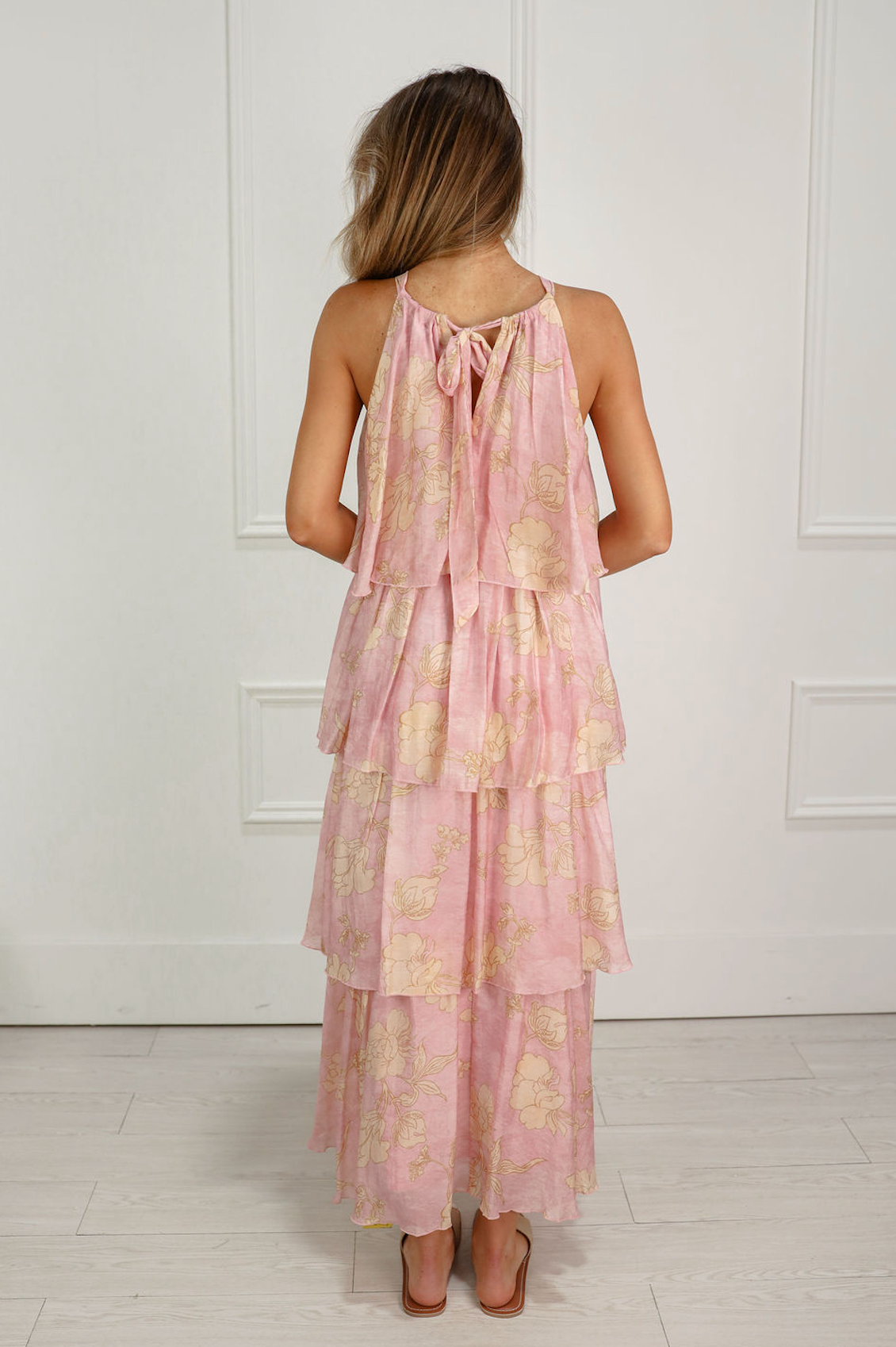 Pink Floral Ruffle Tiered Dress