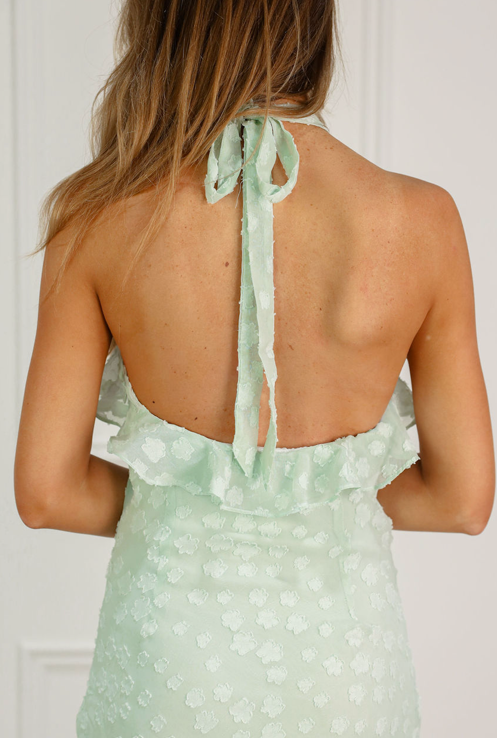 Halter Ruffle Trim Dress Sage