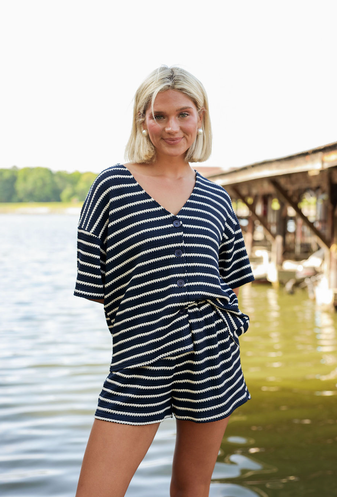 Navy Striped Top & Shorts Set of 2 - Clothe Boutique