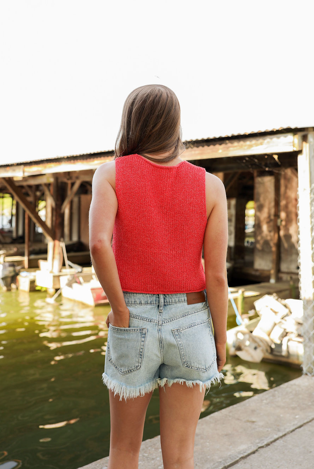 Double Tie Front Knit Tank Red - Clothe Boutique