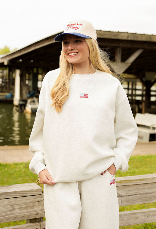 US Flag Relaxed Fit Sweatshirt White - Clothe Boutique