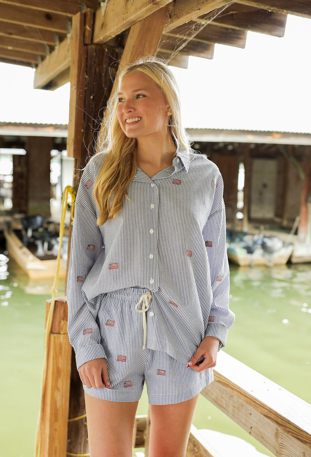 Flag Pinstripe Shirt & Shorts Set of 2 - Clothe Boutique