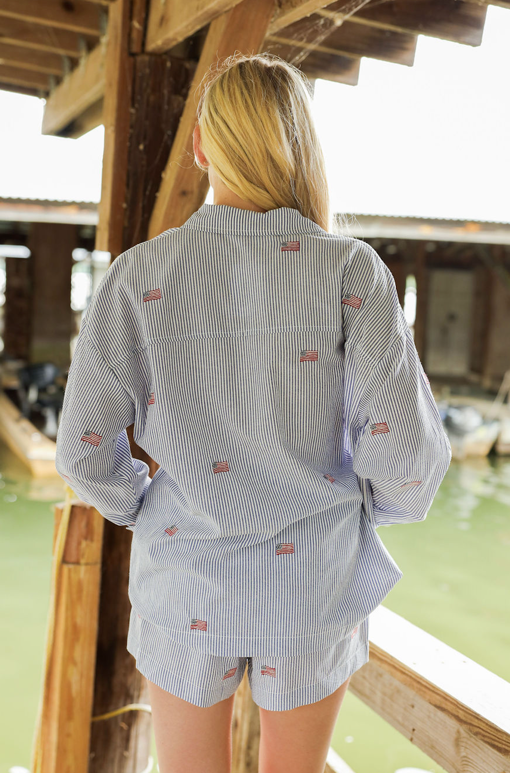 Flag Pinstripe Shirt & Shorts Set of 2 - Clothe Boutique