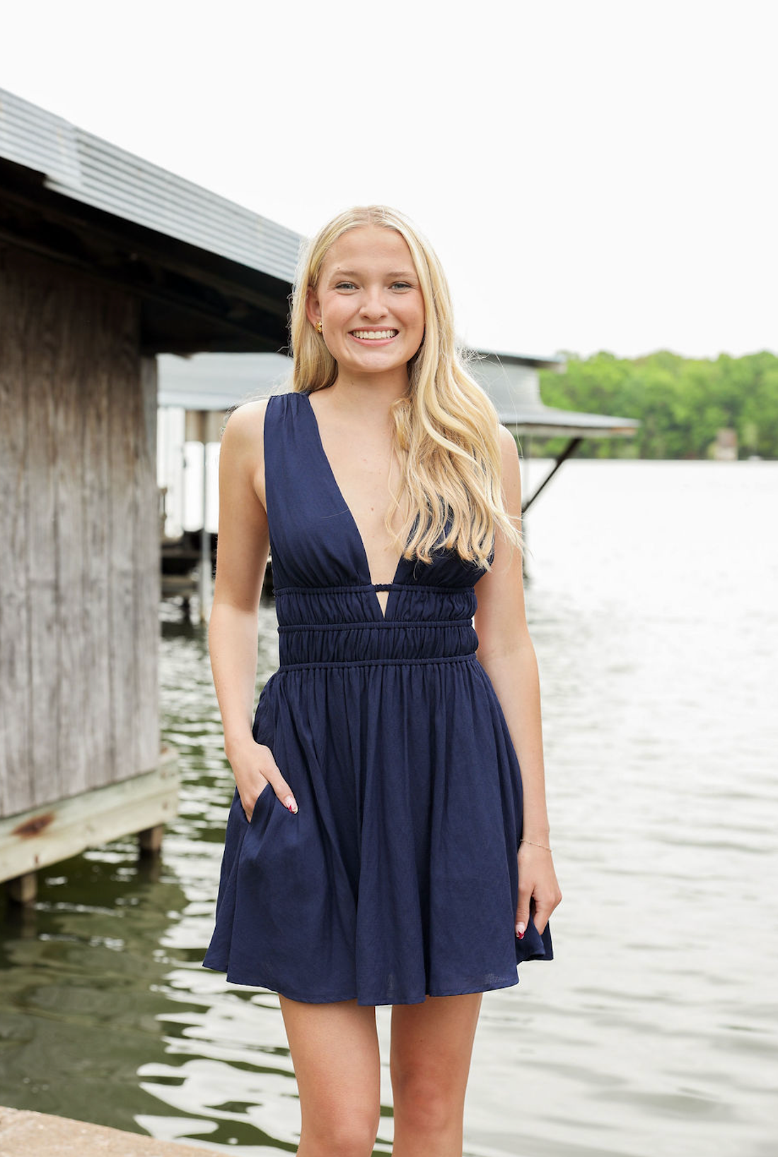 Annie Navy V-neck Dress
