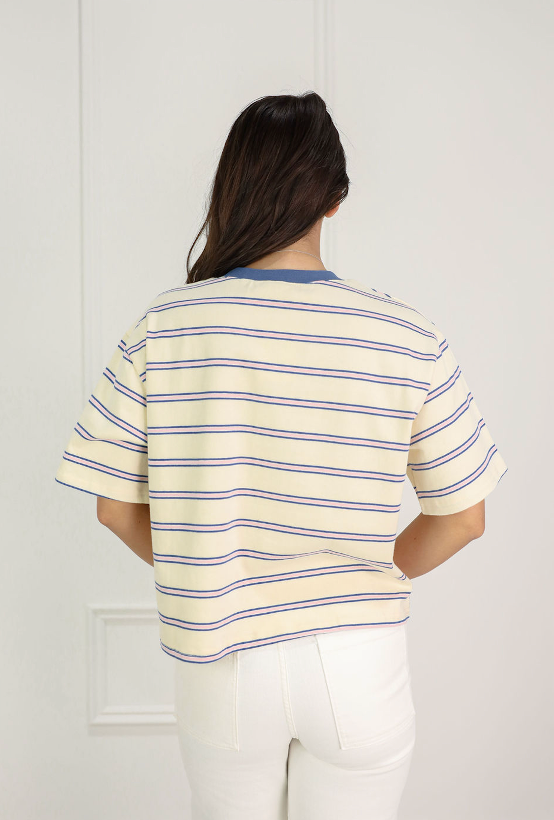 Striped Boxy T-shirt Ivory/Blue - Clothe Boutique