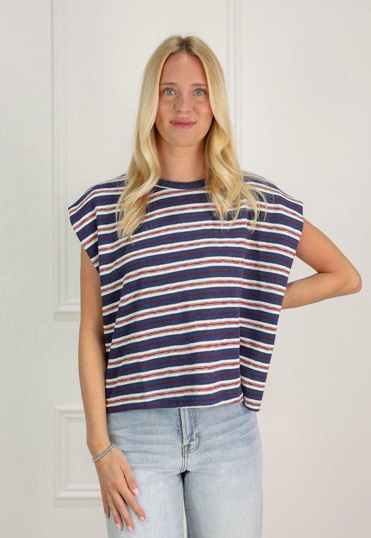 Navy/Red Striped Boxy Top