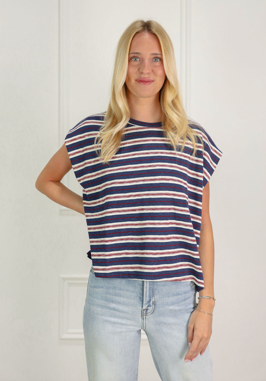 Navy/Red Striped Boxy Top