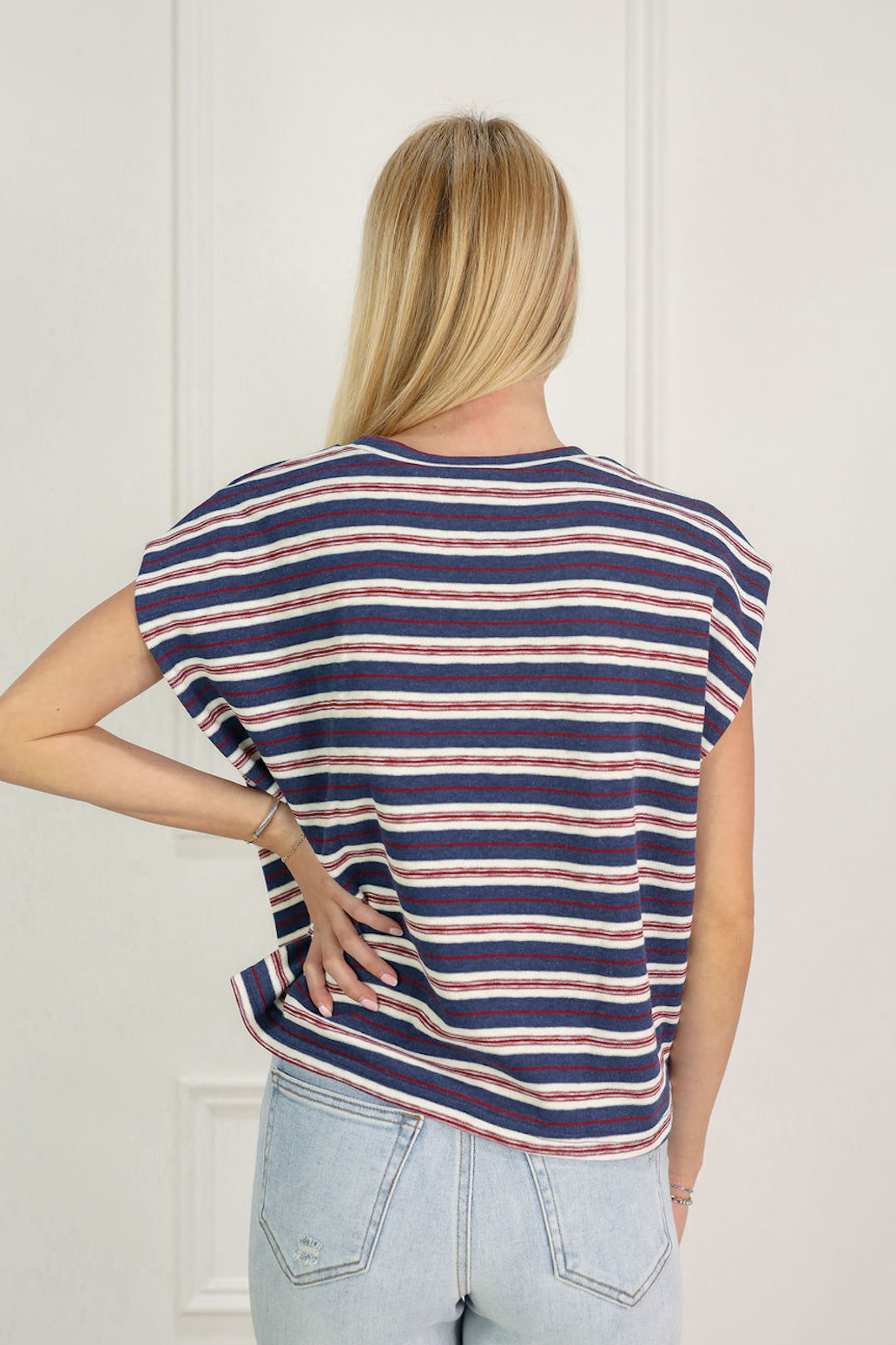 Navy/Red Striped Boxy Top