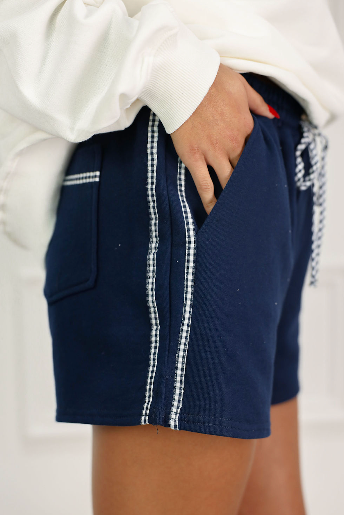 Contrast Side Tie Shorts Navy - Clothe Boutique