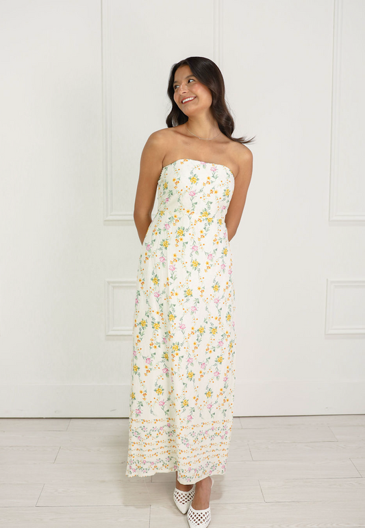 Strapless Floral Maxi Dress - Clothe Boutique