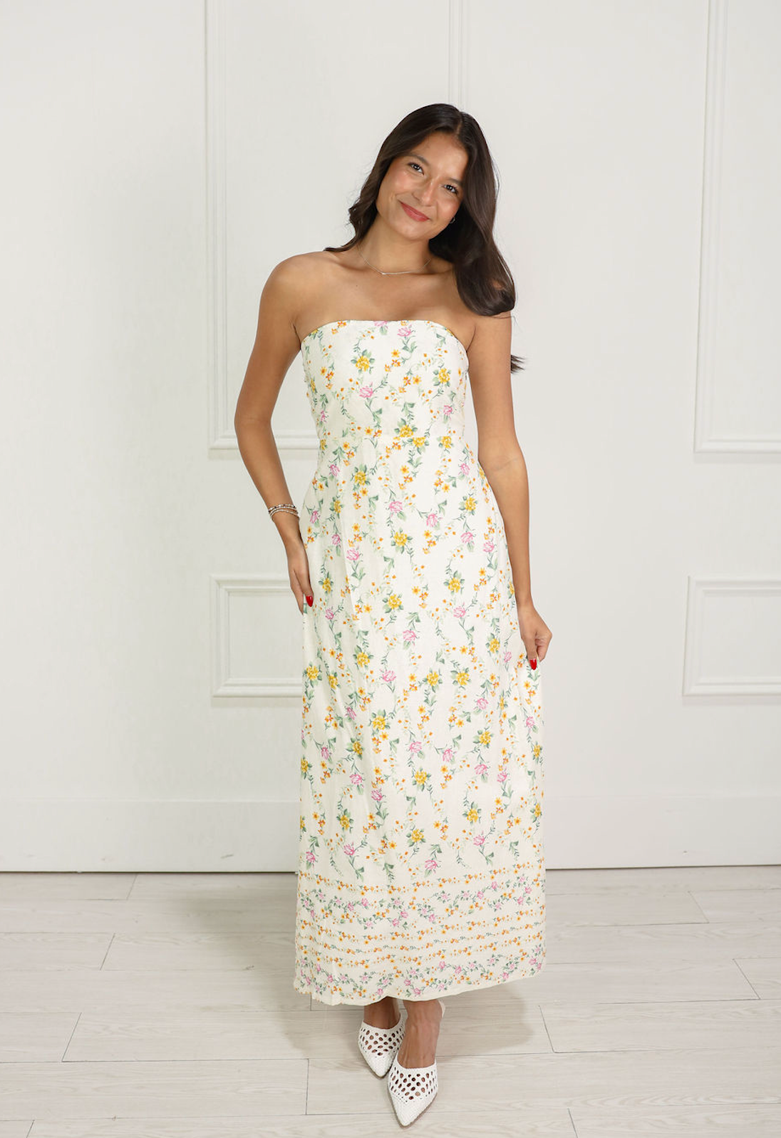 Strapless Floral Maxi Dress - Clothe Boutique