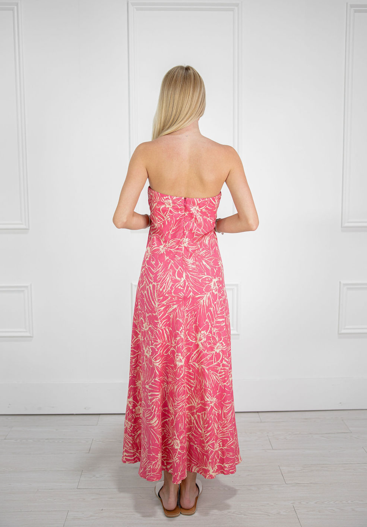 Pink Hibiscus Strapless Maxi Dress