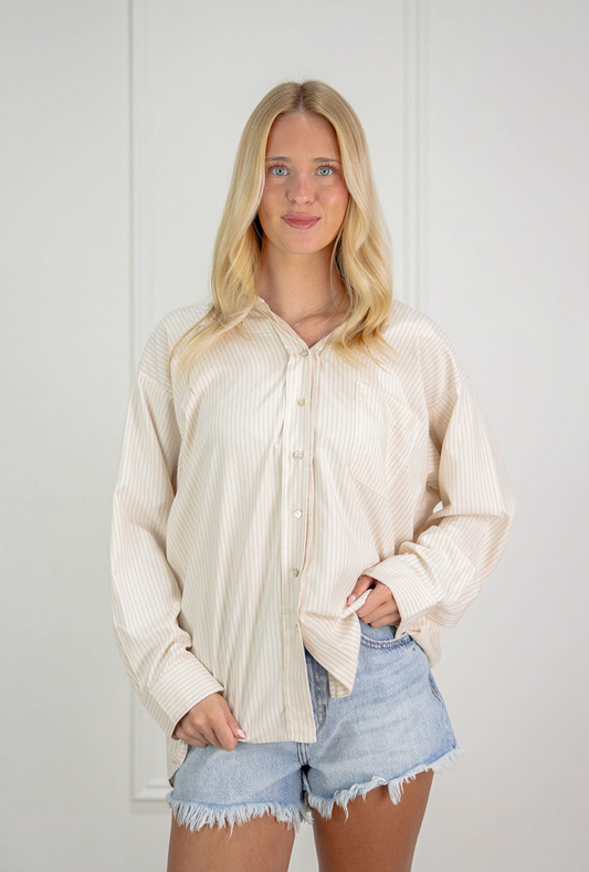 Double Stripe Collared Shirt Beige
