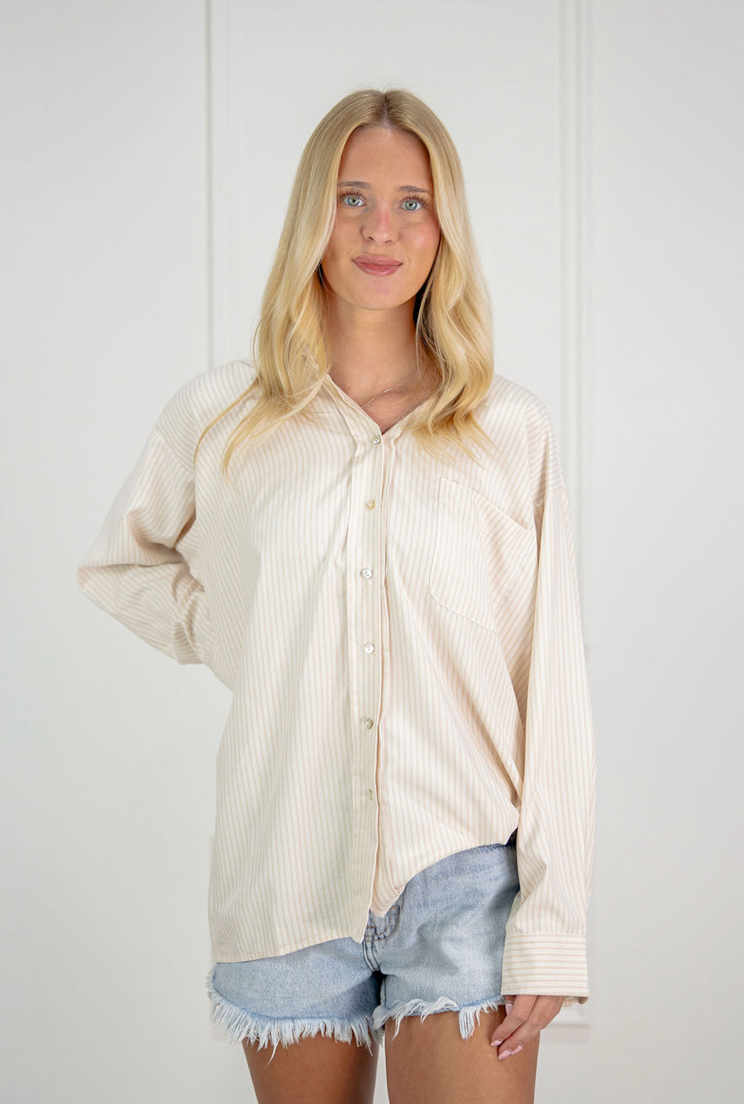 Double Stripe Collared Shirt Beige