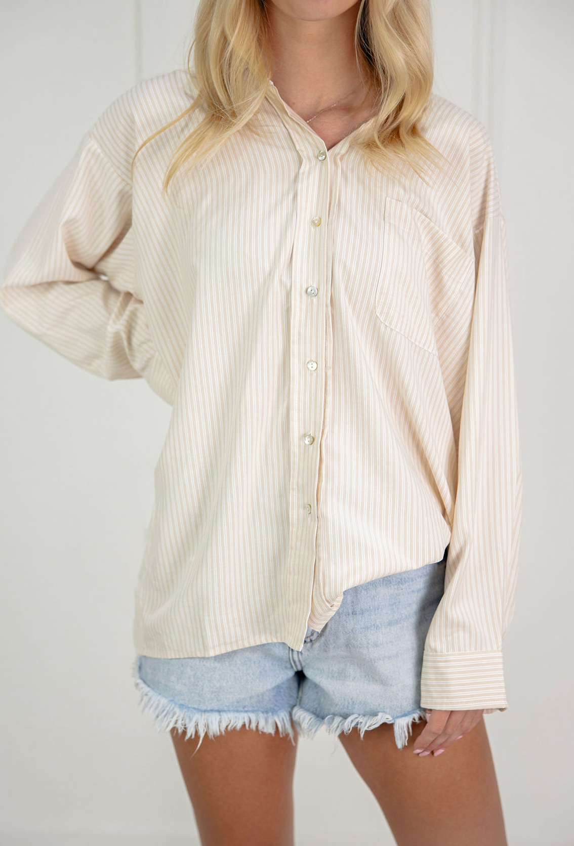 Double Stripe Collared Shirt Beige