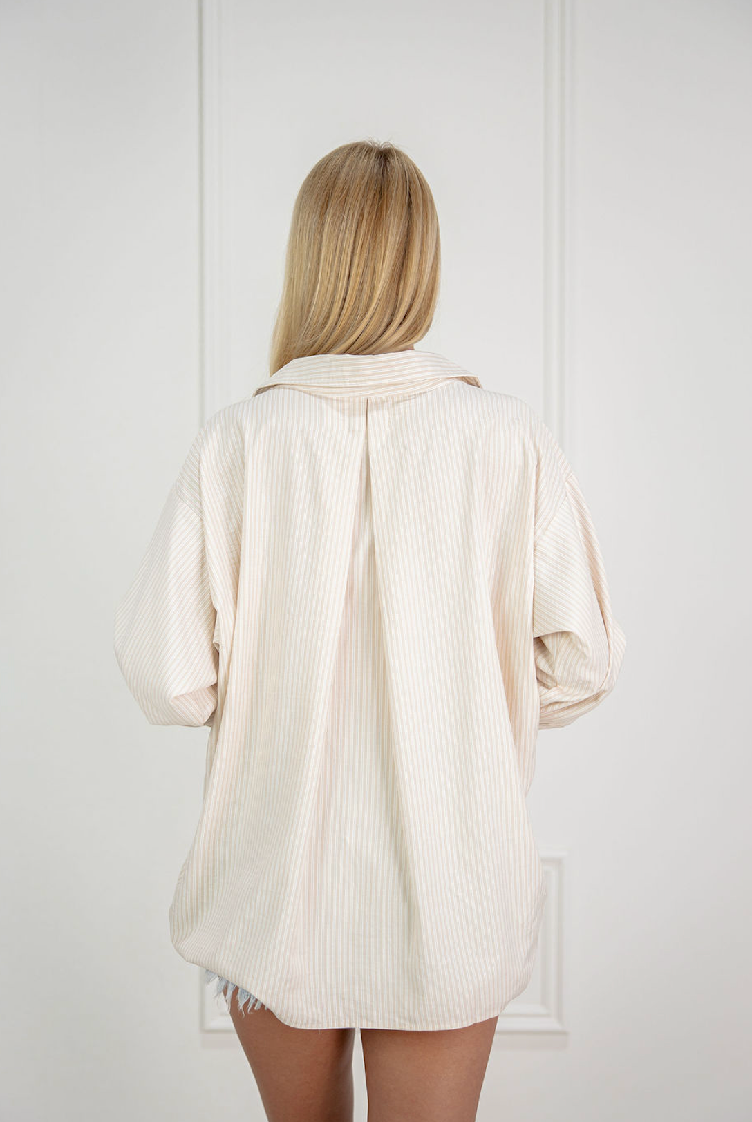 Double Stripe Collared Shirt Beige