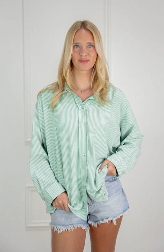 Double Stripe Collared Shirt Green - Clothe Boutique