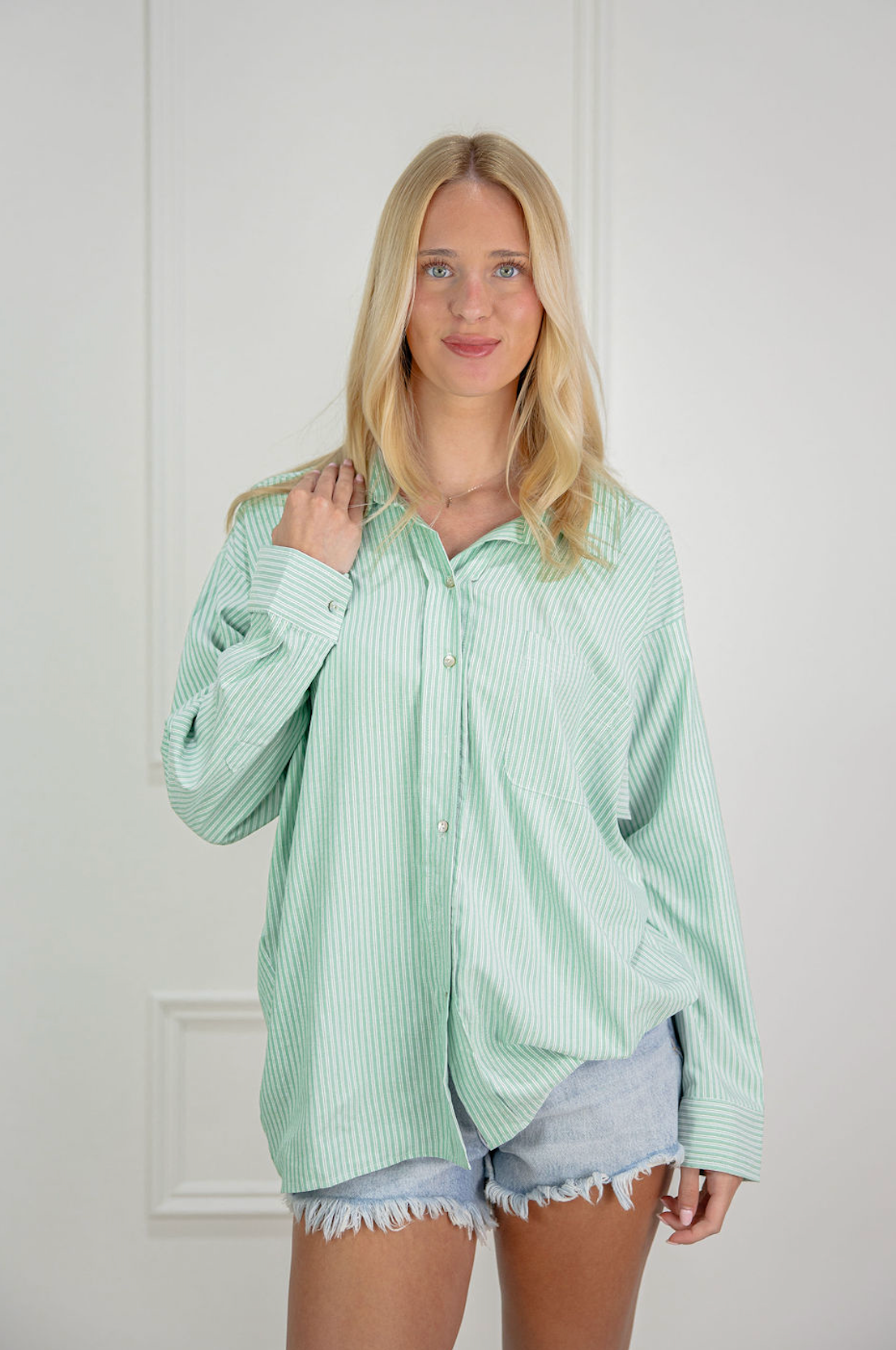 Double Stripe Collared Shirt Green