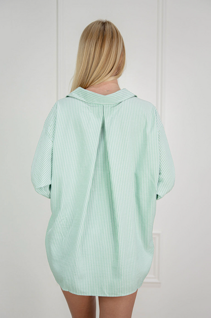 Double Stripe Collared Shirt Green - Clothe Boutique