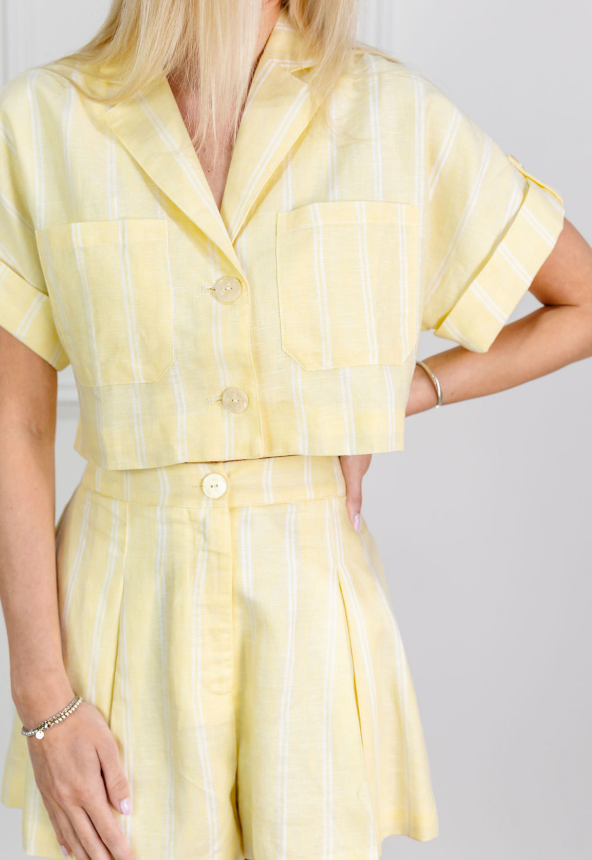 Yellow Striped Crop Shirt & Shorts Set of 2