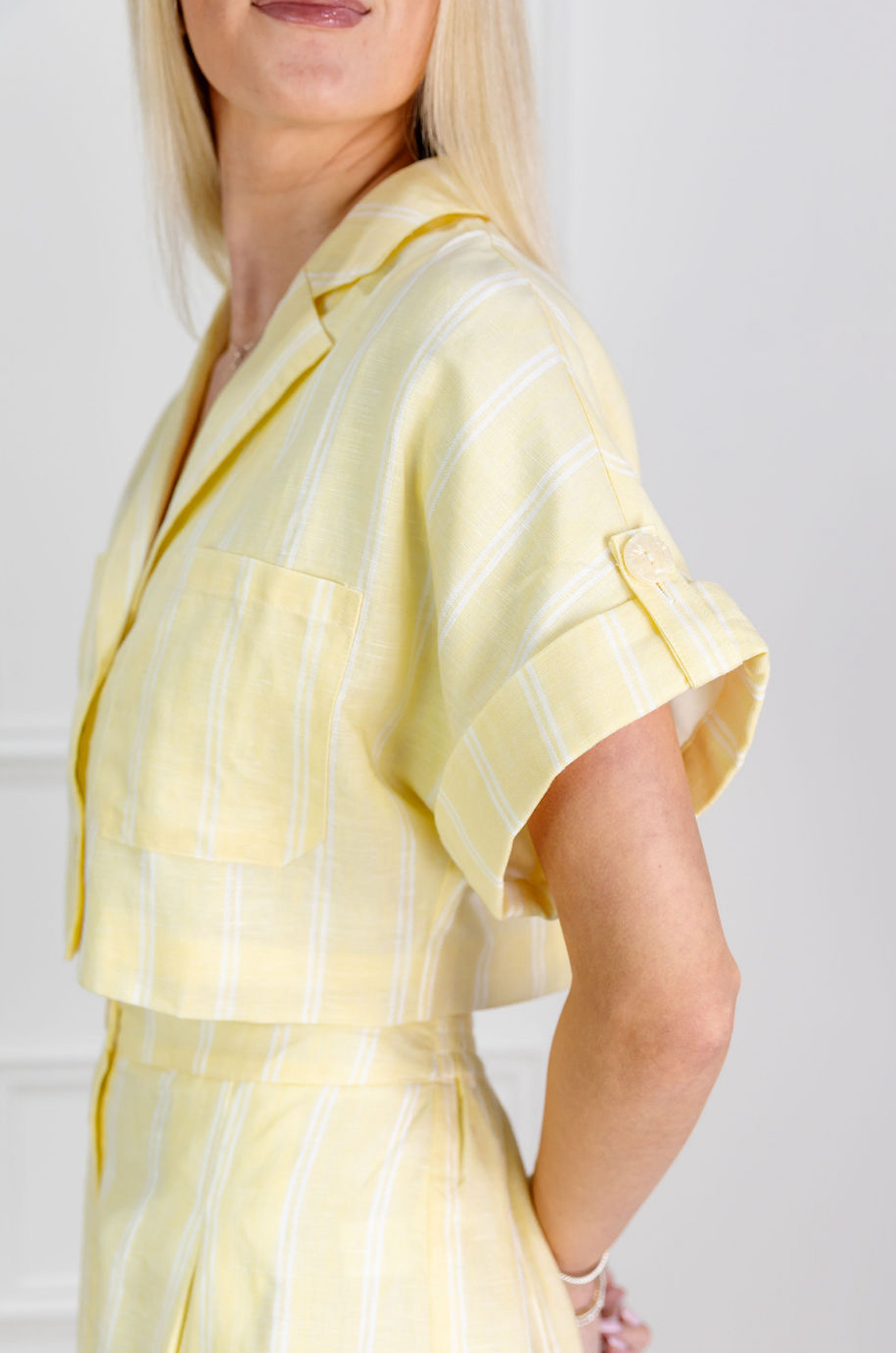 Yellow Striped Crop Shirt & Shorts Set of 2