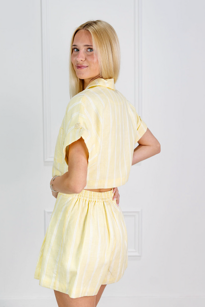 Yellow Striped Crop Shirt & Shorts Set of 2 - Clothe Boutique
