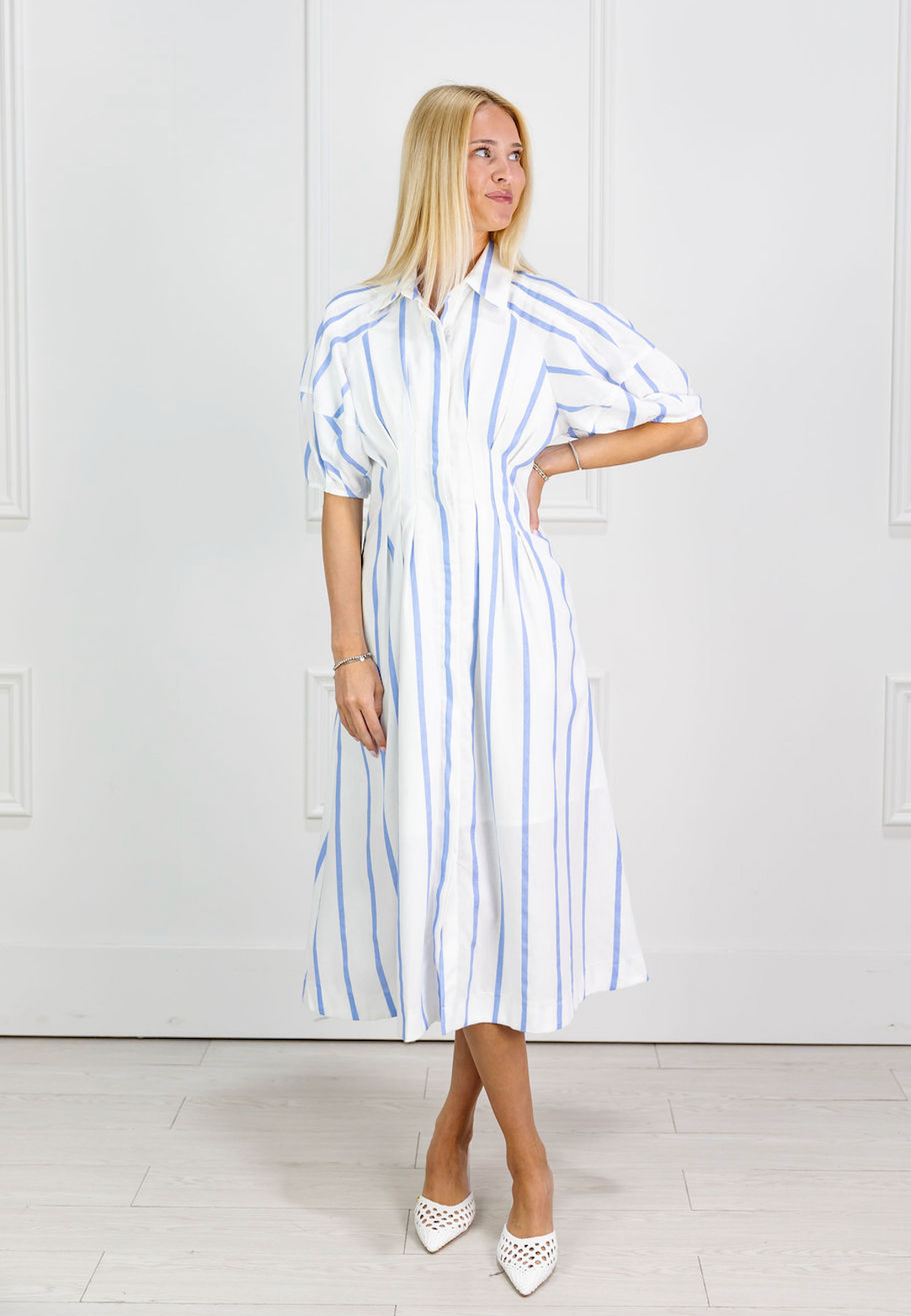 Blue Stripe Fitted Midi Dress