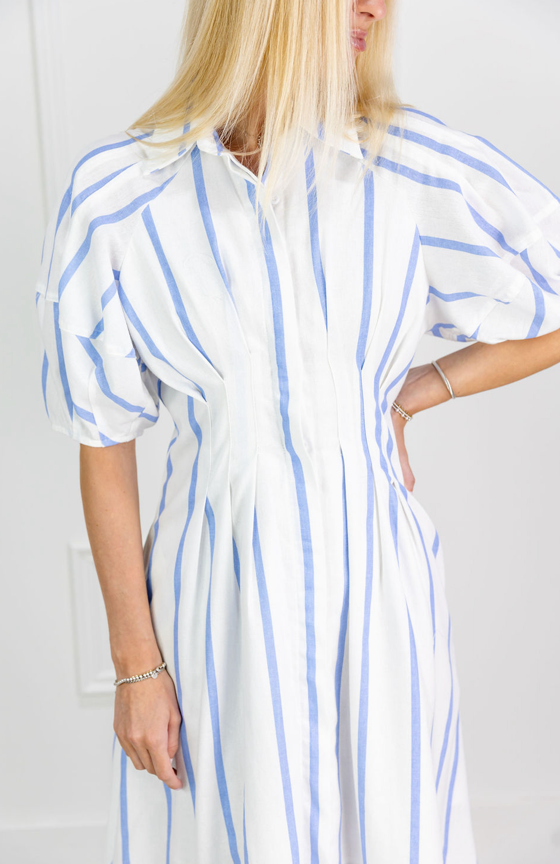 Blue Stripe Fitted Midi Dress