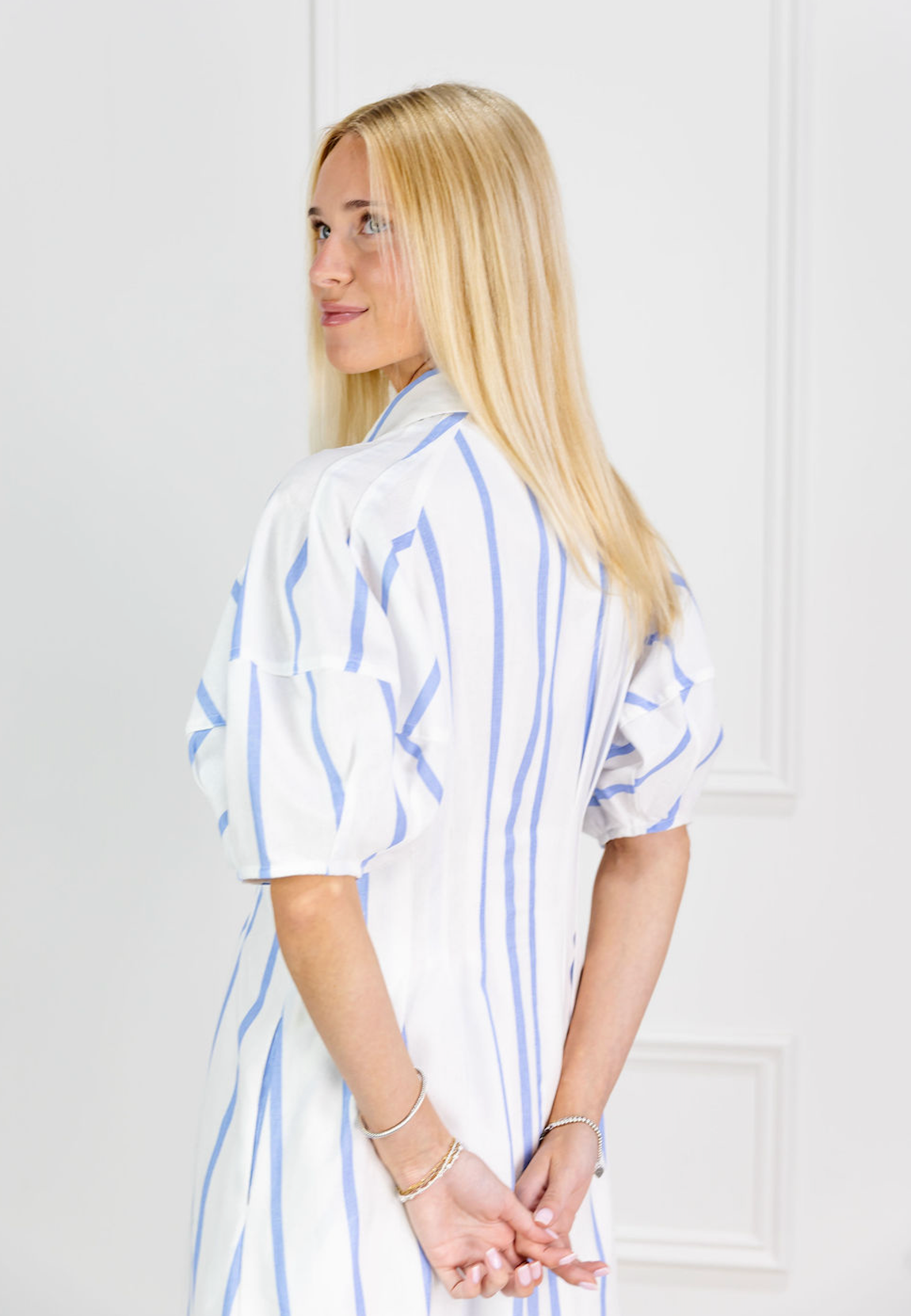 Blue Stripe Fitted Midi Dress