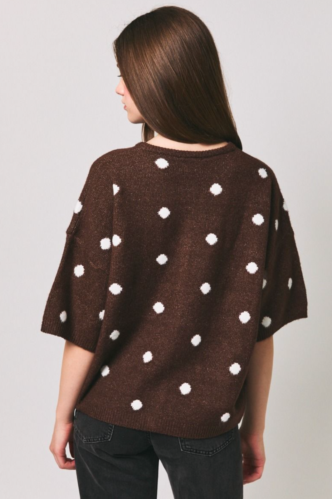 Polka Dot Crew Neck Cardigan Chocolate