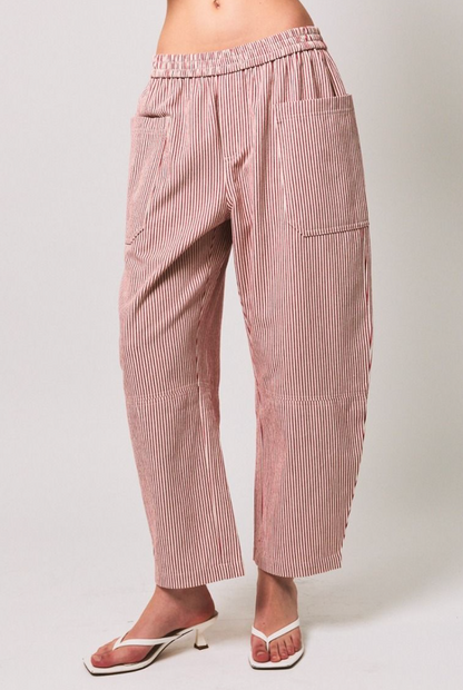 Red Stripe Barrel Pants